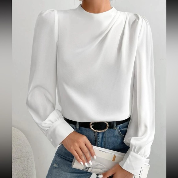 Devine Mock Neck Cutout Lantern Sleeve Blouse main image 1
